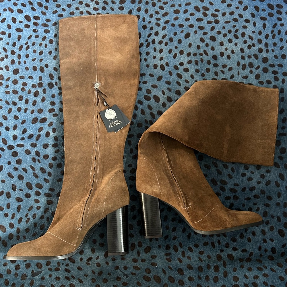 Brown Suede Knee-High Boots